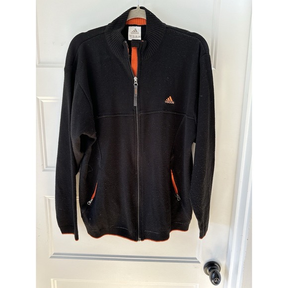 Adidas Y2K Zip Up Wool Blend Zip Up Sweater Size Large . Black With Orange Trim - Picture 1 of 12